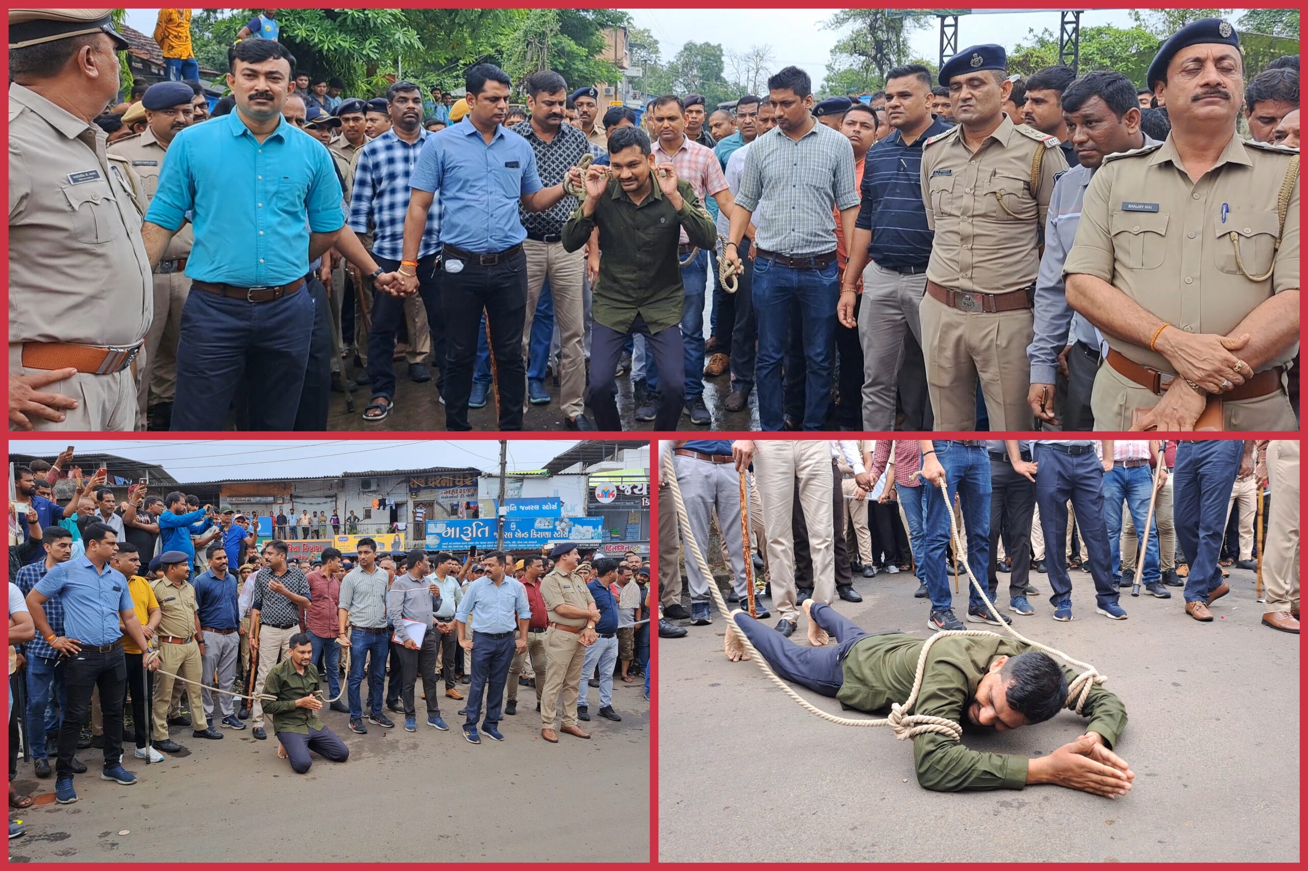 ખેરગામ બહુચર્ચિત લવજેહાદ કેસ:નવસારી જિલ્લા પોલીસે આરોપીને ખેરગામમાં લાવતાં મુસ્લિમ સમાજે પણ ફટાકડા ફોડી તેમજ ફુલો વરસાદ કરી પોલીસની કામગીરીને બિરદાવી, આરોપીને કડક સજાની માગ પણ કરવામાં આવી છે.